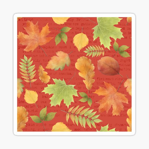 Autumn Leaves Pattern with Red background Sticker