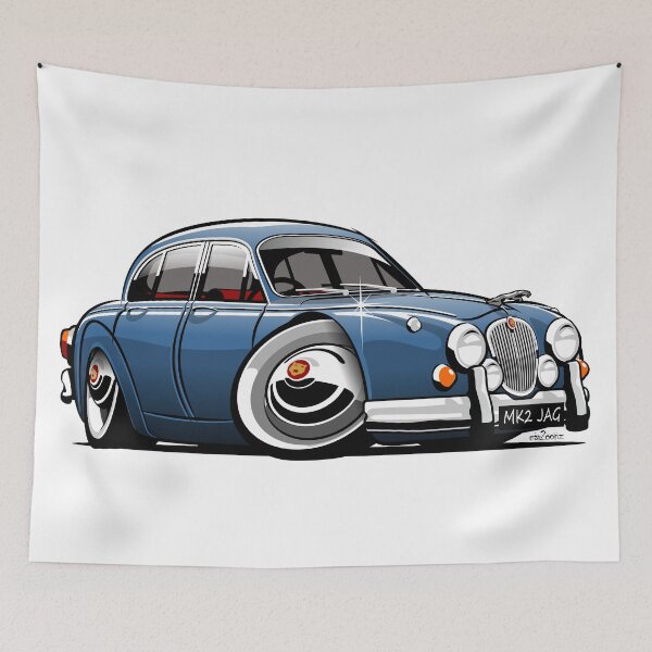 Item preview, Mark 2 Jag caricature blue designed and sold by car2oonz.