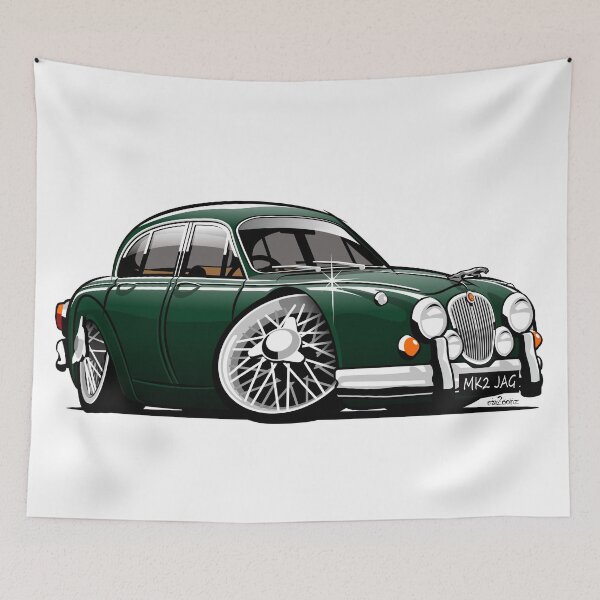 Item preview, Mark 2 Jag caricature British racing green designed and sold by car2oonz.