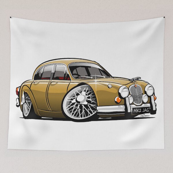 Item preview, Mark 2 Jag caricature gold designed and sold by car2oonz.