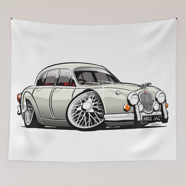 Item preview, Mark 2 Jag caricature white designed and sold by car2oonz.