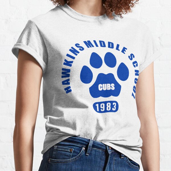 Stranger Things Girl's Hawkins Middle School Cubs 1983 T-Shirt Blue