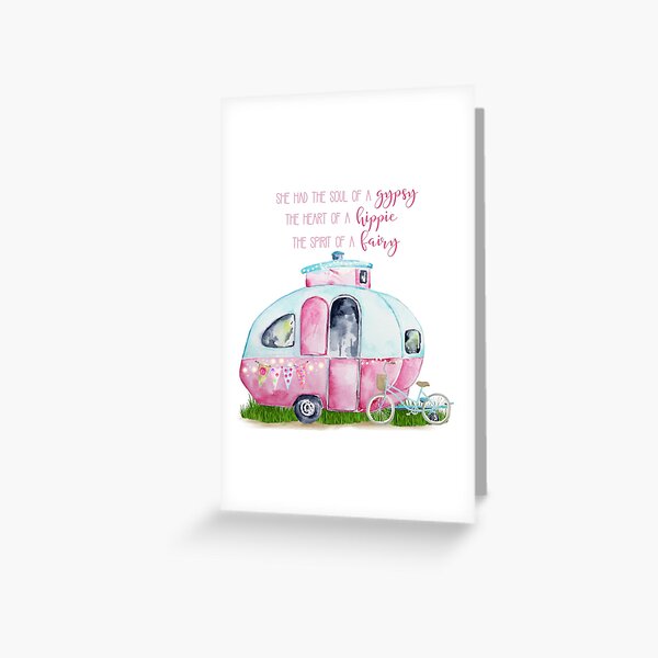 Item preview, Soul of a Gypsy, Heart of a Hippie, Spirit of a Fairy - A watercolor vintage camper setting with fun quote for the lover of the glamping lifestyle. designed and sold by ReefCoast.