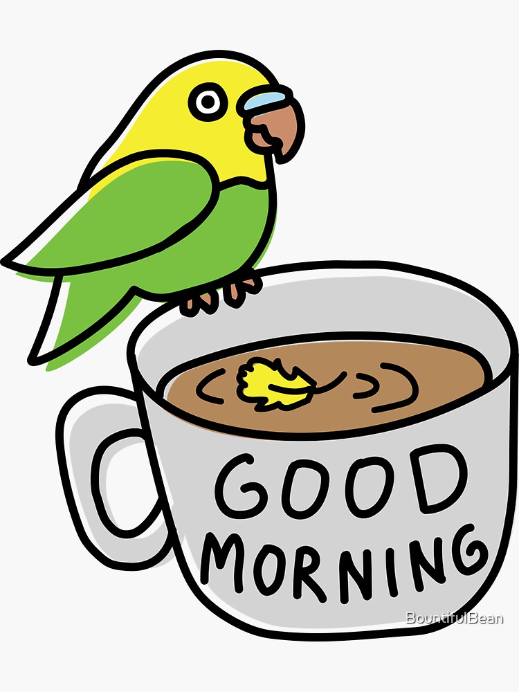 Thumbnail 3 of 3, Sticker, Good Morning Coffee Birb designed and sold by BountifulBean.