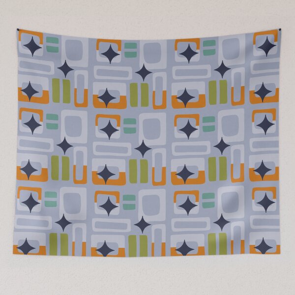 Item preview, Retro Core Aesthetic Geometric Rectangles And Cosmic Atomic Sparkle Stars Pigeon Blue designed and sold by scorpiolane.