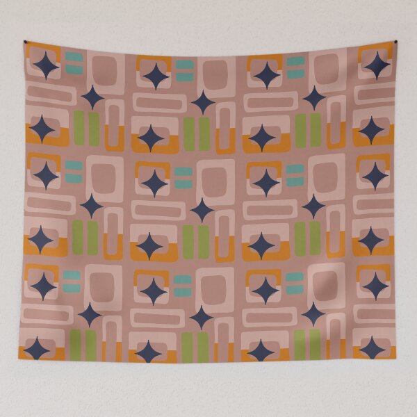 Item preview, Retro Core Aesthetic Geometric Rectangles And Cosmic Atomic Sparkle Stars Caramel designed and sold by scorpiolane.