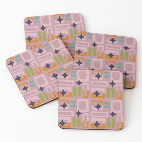 Item preview, Retro Core Aesthetic Geometric Rectangles And Cosmic Atomic Sparkle Stars Deep Pink designed and sold by scorpiolane.