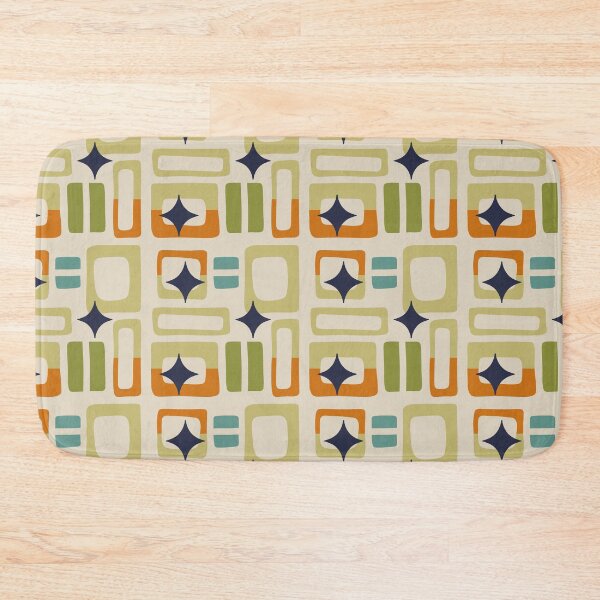 Item preview, Retro Core Aesthetic Geometric Rectangles And Cosmic Atomic Sparkle Stars Green & Muted Yellow designed and sold by scorpiolane.