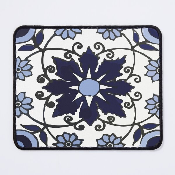 Item preview, Art nouveau stems mexican talavera tile navy blue azulejo interior design designed and sold by T-Mex.