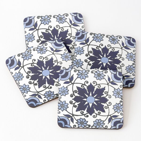 Item preview, Art nouveau stems mexican talavera tile navy blue azulejo interior design designed and sold by T-Mex.