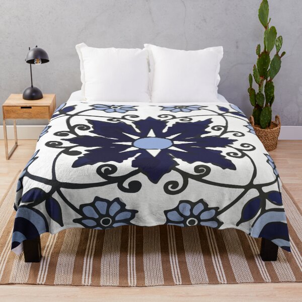 Item preview, Art nouveau stems mexican talavera tile navy blue azulejo interior design designed and sold by T-Mex.
