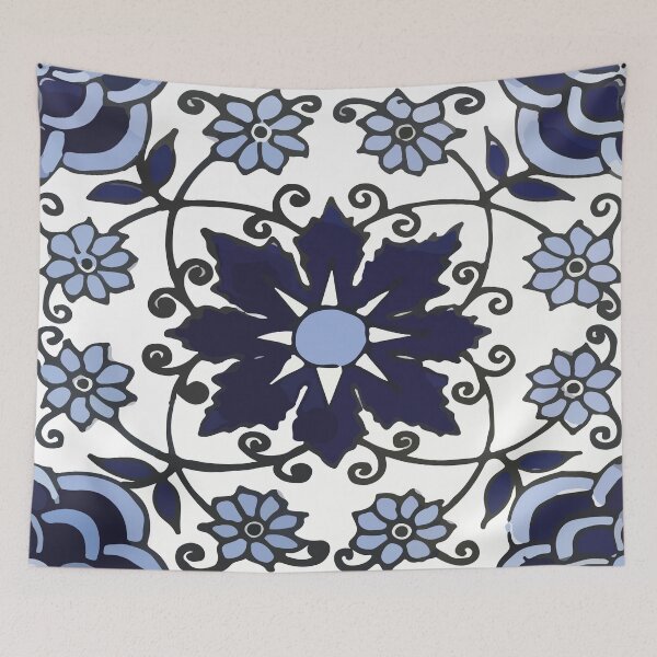 Item preview, Art nouveau stems mexican talavera tile navy blue azulejo interior design designed and sold by T-Mex.