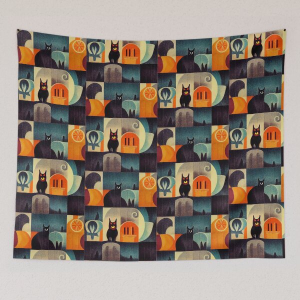 Aperçu de l'œuvre COLLAGE CHAT NOIR, halloween vintage, Motif créée et vendue par MoreMachine.