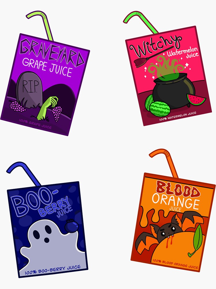 "Spooky Fruit Juice Boxes Sticker Set" Sticker for Sale by Mazzalina