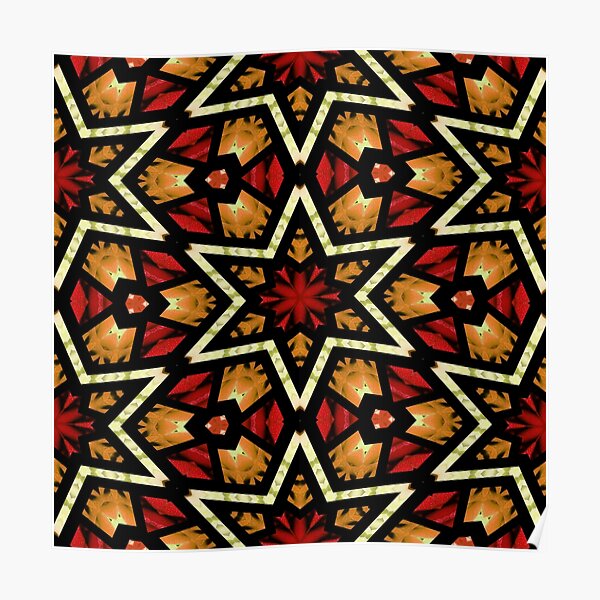 Orange Rot Grun Schwarz Braun Orient Sterne Kunstmuster Poster Von Fudgepudge Redbubble