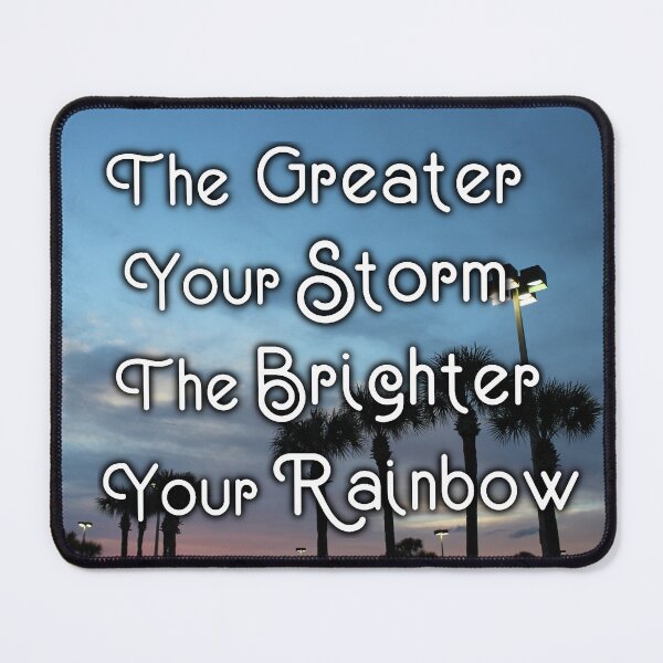 Item preview, The Greater Your Storm, The Brighter Your Rainbow - Inspirational Quote, Colorful Orange Sunset Sky Palm Tree Silhouette Aesthetic Photography designed and sold by Lucidesigns.