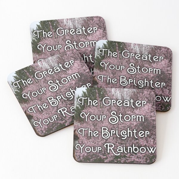 Item preview, The Greater Your Storm, The Brighter Your Rainbow - Inspirational Quote, Colorful Orange Cat Pink Tree Silhouette Aesthetic Photography designed and sold by Lucidesigns.