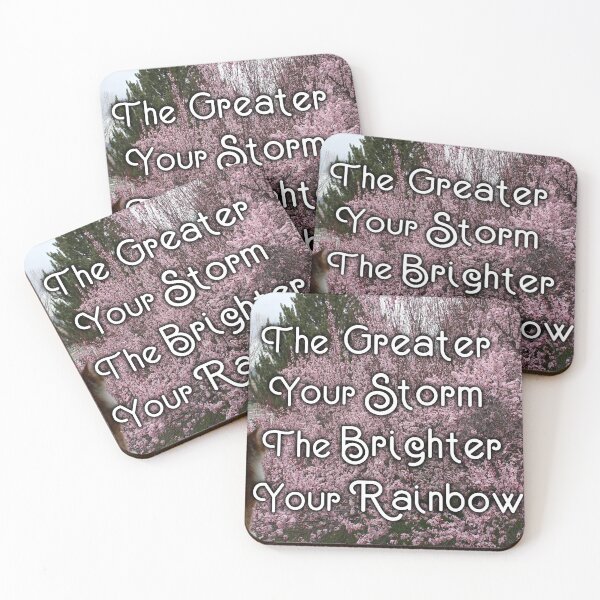 Item preview, The Greater Your Storm, The Brighter Your Rainbow - Inspirational Quote, Colorful Orange Cat Pink Tree Silhouette Aesthetic Photography designed and sold by Lucidesigns.