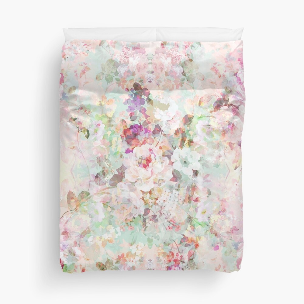 Pink watercolor vintage flowers pattern Duvet Cover