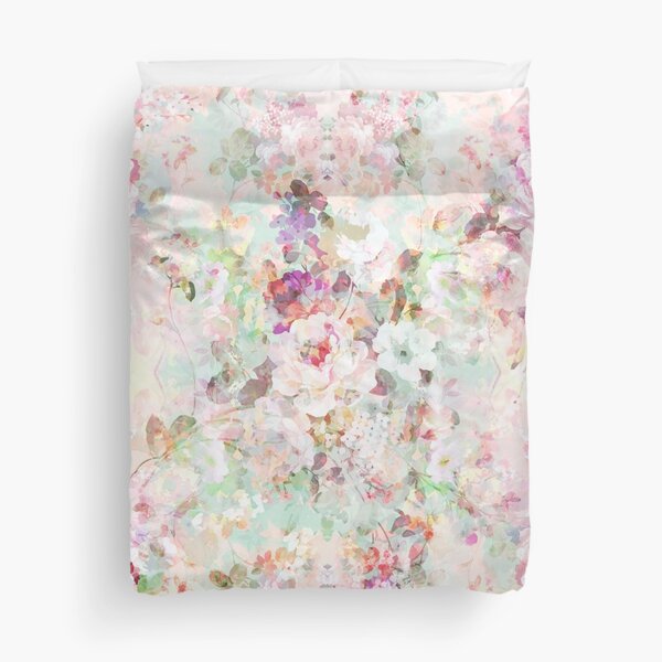 Pink watercolor vintage flowers pattern Duvet Cover