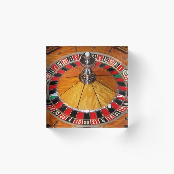 Las Vegas casino roulette wheel on Tee Shirt, cards, prints by Tom Conway Art Acrylic Block