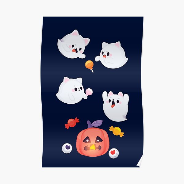 "Cute White Ghost Cats" Poster for Sale by chillaxcats Redbubble