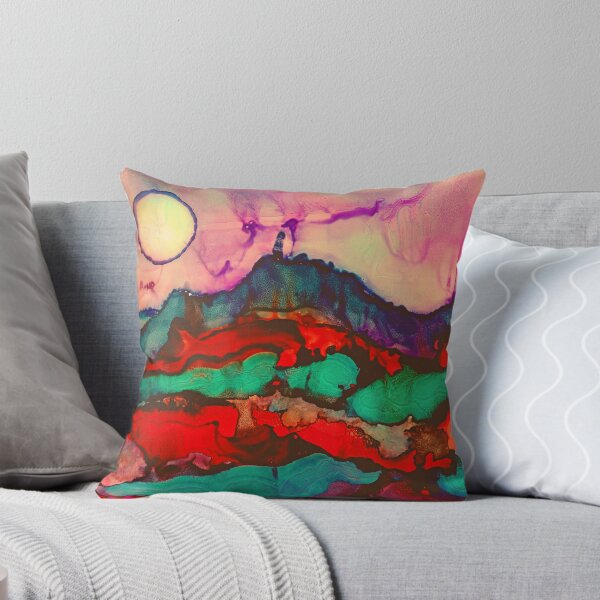 Item preview, Abstract landscape painting with moon and mountains in alcohol inks designed and sold by kittyvdheuvel.