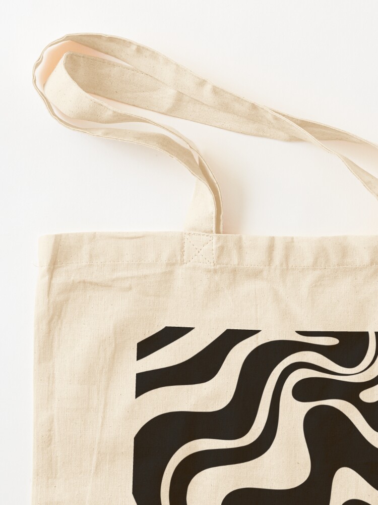 Alternate view of Retro Liquid Swirl Abstract Pattern in Black and Almond Cream Tote Bag