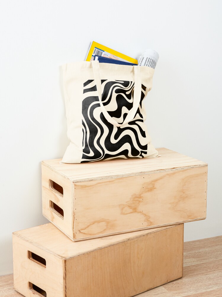 Alternate view of Retro Liquid Swirl Abstract Pattern in Black and Almond Cream Tote Bag