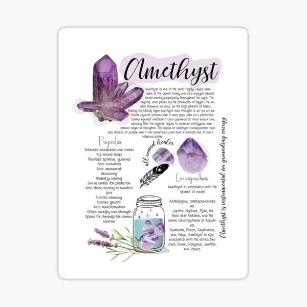 "amethyst crystal benefits and meaning vintage" Sticker for Sale by