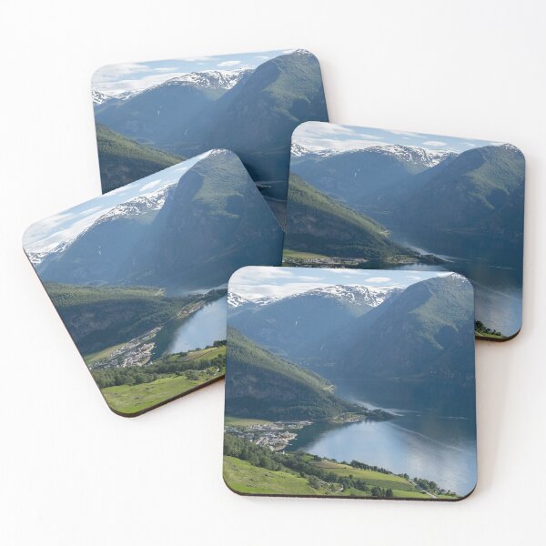 Item preview, Wonderful landscapes in Norway. Vestland. Beautiful scenery of Aurland fjord from the Aurlandsvangen view point facing to the village of Aurland and Flam. Sunny day designed and sold by Maurizio Fabbroni.