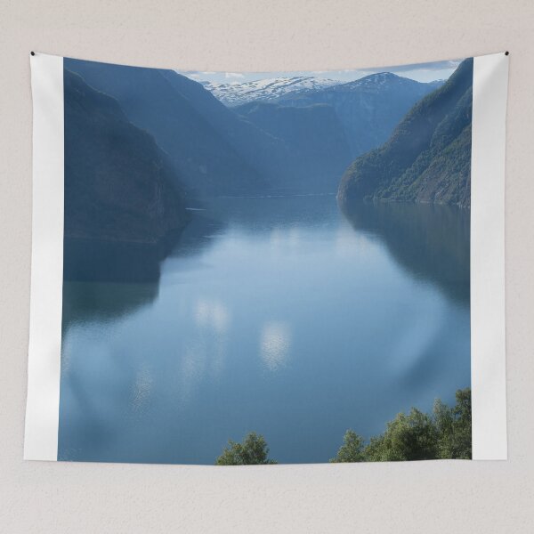 Item preview, Wonderful landscapes in Norway. Vestland. Beautiful scenery of Aurland fjord from the Aurlandsvangen view point facing to the village of Aurland and Flam. Sunny day (vertical) designed and sold by Maurizio Fabbroni.