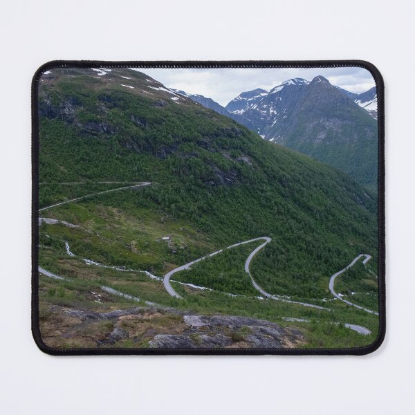 Item preview, Wonderful landscapes in Norway. Vestland. Beautiful scenery of winding roads and snowed mountains from the Gaularfjellet scenic route. Cloudy day. designed and sold by Maurizio Fabbroni.