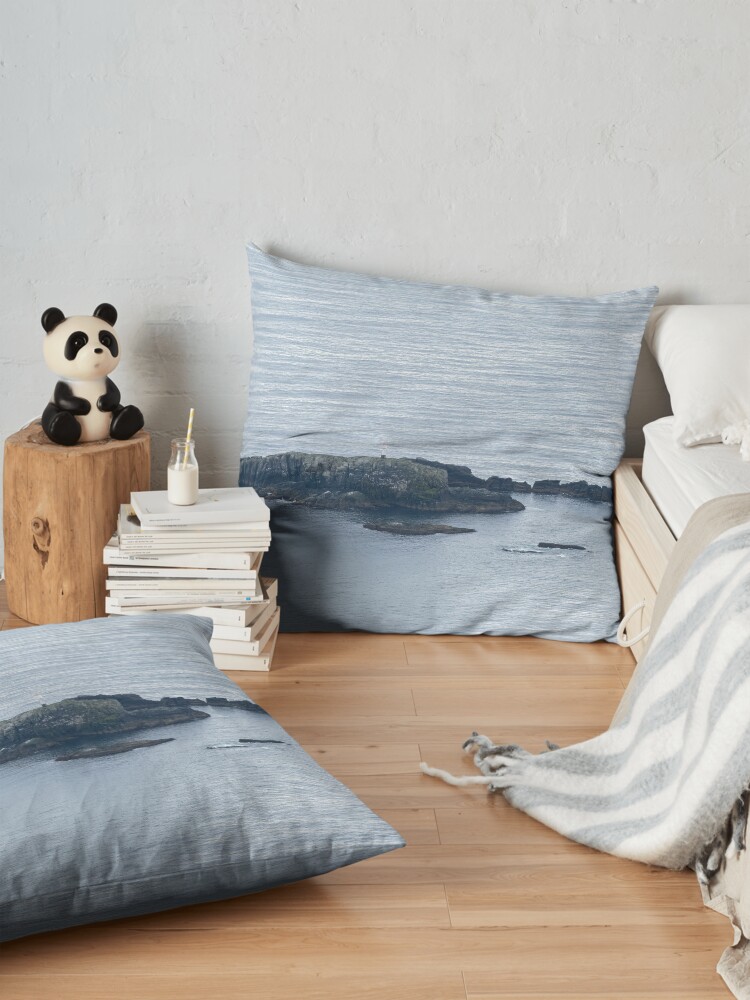 Alternate view of Wonderful landscapes in Norway. Vestland. Beautiful scenery of Vestkapp and surroundings. Cloudy day. Floor Pillow