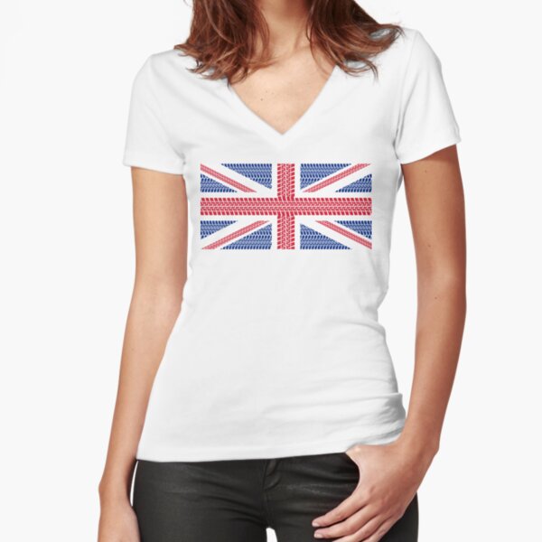 Tire track Union Jack British Flag Fitted V-Neck T-Shirt