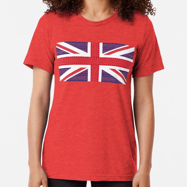 Tire track Union Jack British Flag Tri-blend T-Shirt