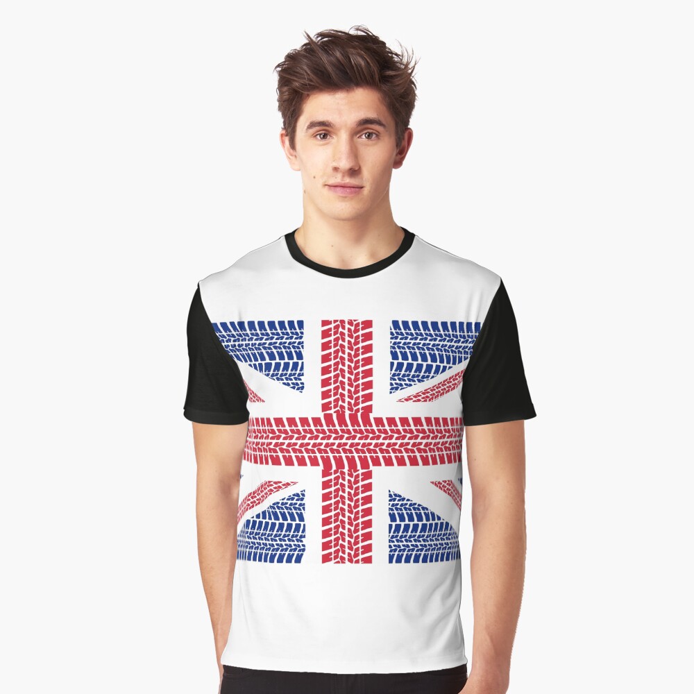 Tire track Union Jack British Flag Graphic T-Shirt