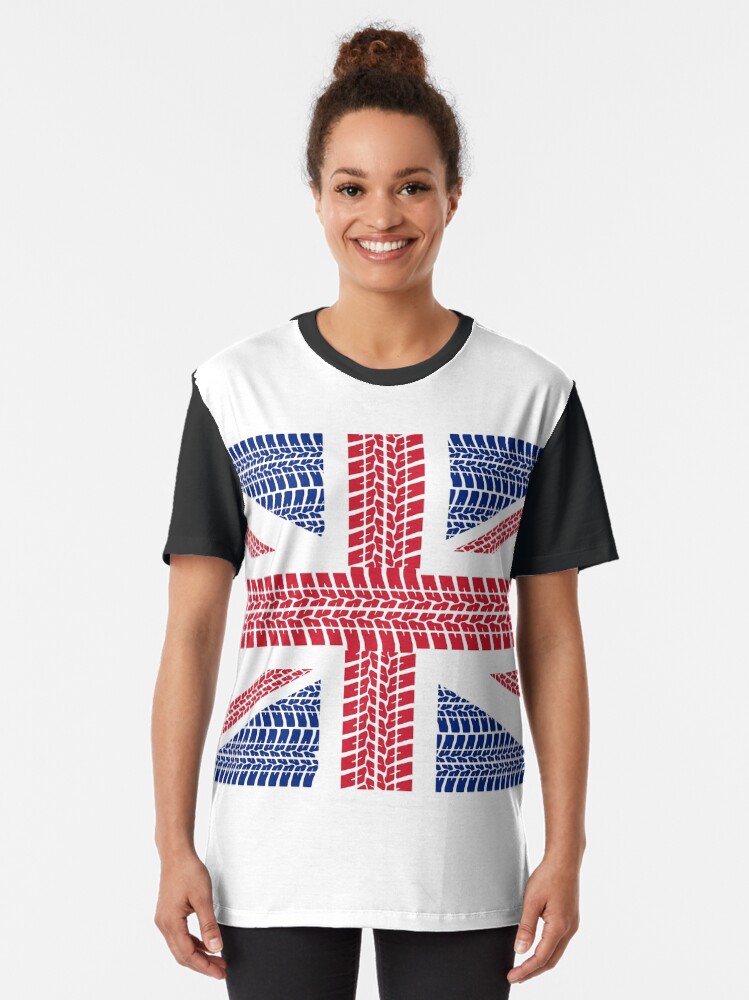 Alternate view of Tire track Union Jack British Flag Graphic T-Shirt