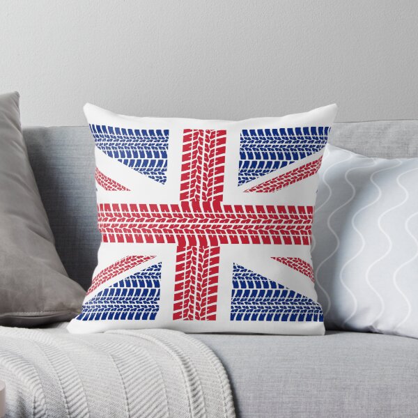 Tire track Union Jack British Flag Throw Pillow