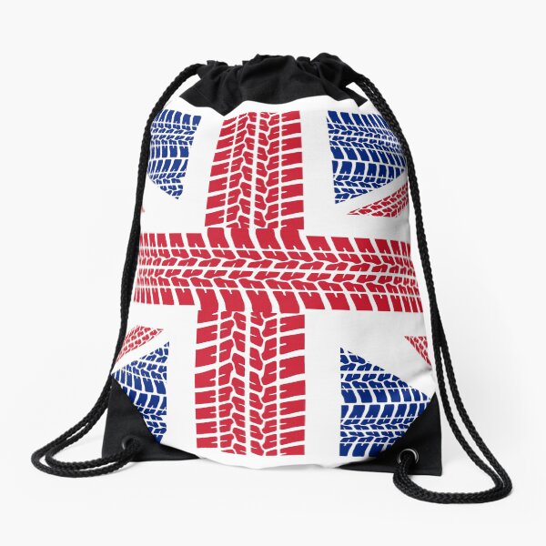 Tire track Union Jack British Flag Drawstring Bag
