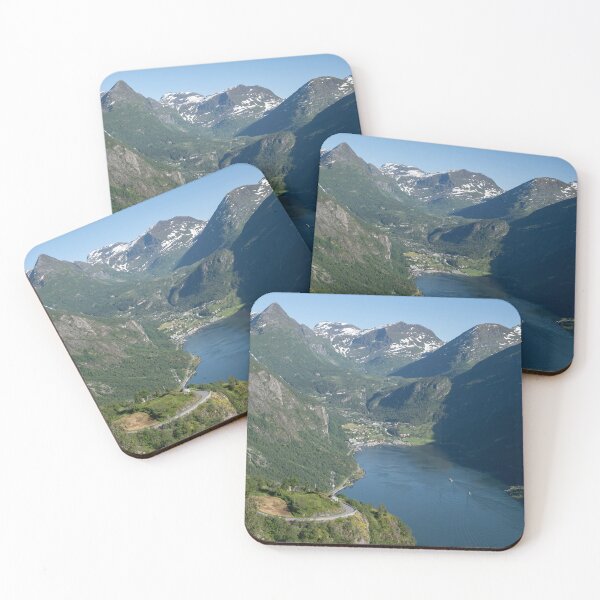 Item preview, Wonderful landscapes in Norway. Vestland. Beautiful scenery of Geiranger Fjord from the Ornesvingen viewpoint. Cruise ship, winding roads, waterfall and stream designed and sold by Maurizio Fabbroni.