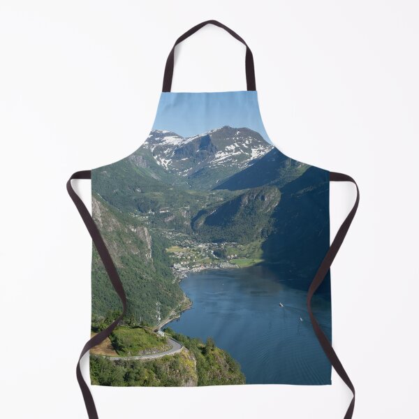 Item preview, Wonderful landscapes in Norway. Vestland. Beautiful scenery of Geiranger Fjord from the Ornesvingen viewpoint. Cruise ship, winding roads, waterfall and stream designed and sold by Maurizio Fabbroni.
