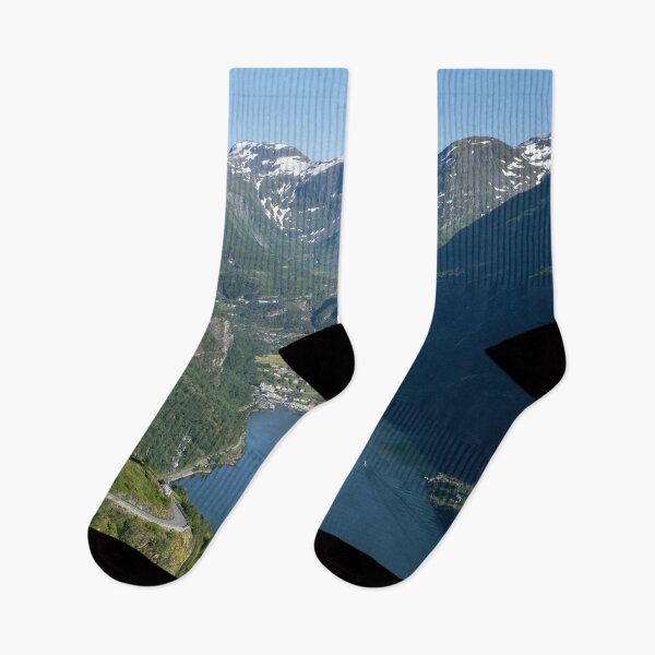 Item preview, Wonderful landscapes in Norway. Vestland. Beautiful scenery of Geiranger Fjord from the Ornesvingen viewpoint. Cruise ship, winding roads, waterfall and stream designed and sold by Maurizio Fabbroni.