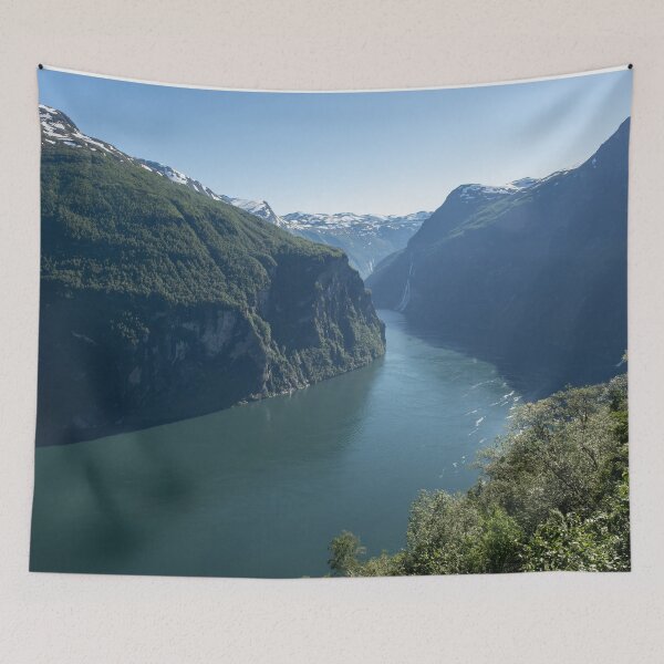 Item preview, Wonderful landscapes in Norway. Vestland. Beautiful scenery of Geiranger Fjord from the Ornesvingen viewpoint. Snowed mountains, trees and waterfalls designed and sold by Maurizio Fabbroni.