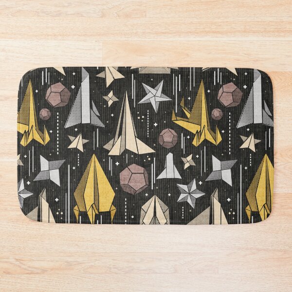 Item preview, Reaching for the stars // black background ivory grey brown and yellow origami paper asteroids stars and space ships traveling light speed designed and sold by SelmaCardoso.