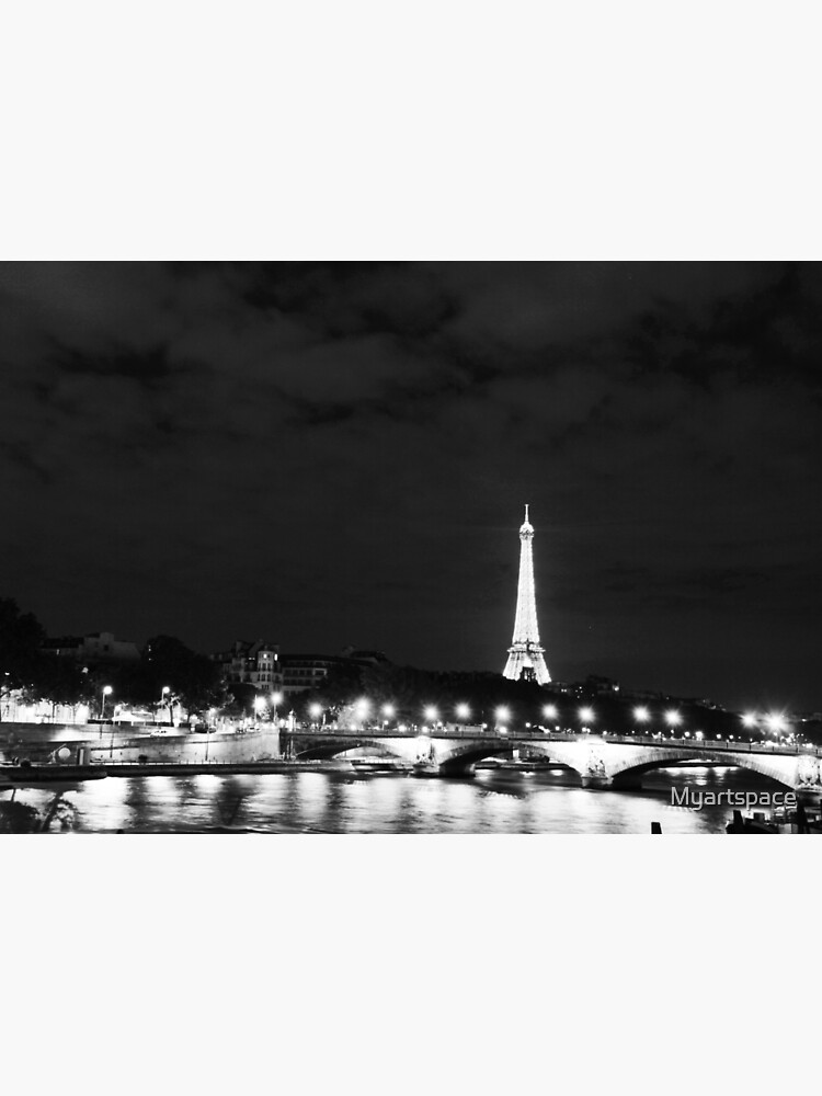 Disover Black white Paris art, textured black sky, night, midnight in Paris, French Premium Matte Vertical Poster
