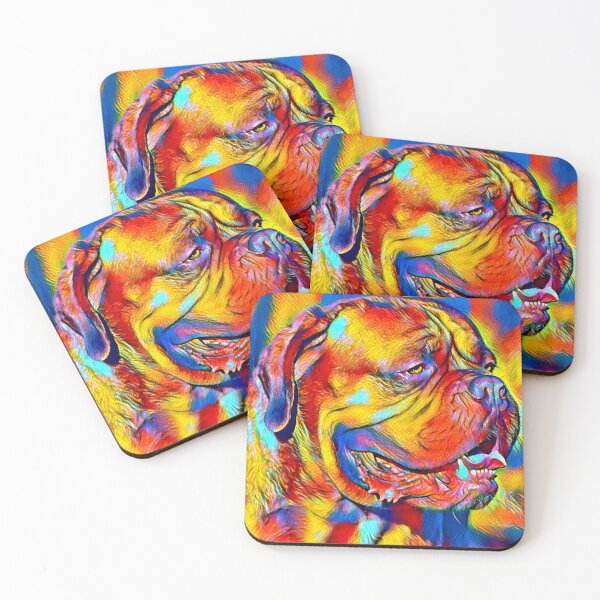 Item preview, Colorful Dogue de Bordeaux with his mouth open in blue, yellow and red designed and sold by NickoPrints.