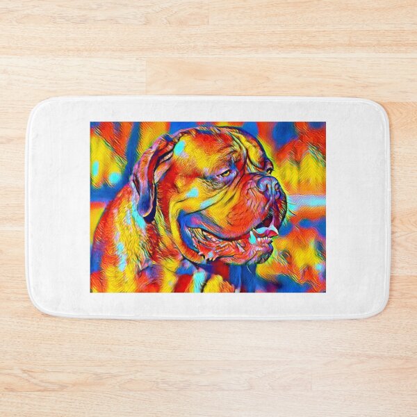 Item preview, Colorful Dogue de Bordeaux with his mouth open in blue, yellow and red designed and sold by NickoPrints.