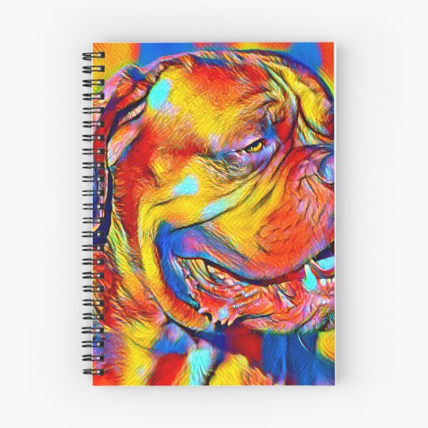 Item preview, Colorful Dogue de Bordeaux with his mouth open in blue, yellow and red designed and sold by NickoPrints.