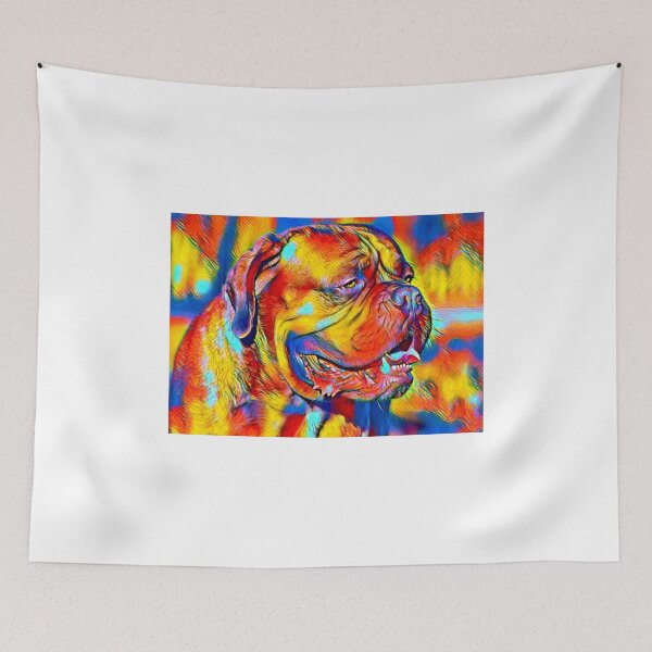 Item preview, Colorful Dogue de Bordeaux with his mouth open in blue, yellow and red designed and sold by NickoPrints.